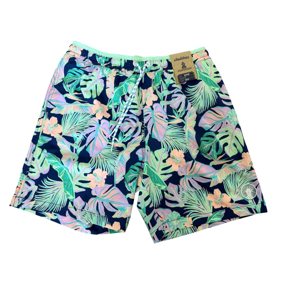 Chubbies The Night Fauna 7 Classic Swim‎ Trunks Mens Medium Tropical Floral Navy